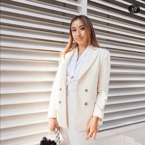 Creamy White Double Breasted Long Blazer